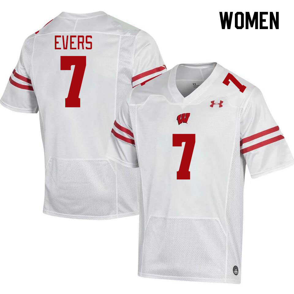 Women #7 Nick Evers Winsconsin Badgers College Football Jerseys Stitched Sale-White